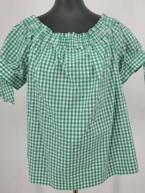 J.Crew Green Gingham Off Shoulder Blouse Size 16T
